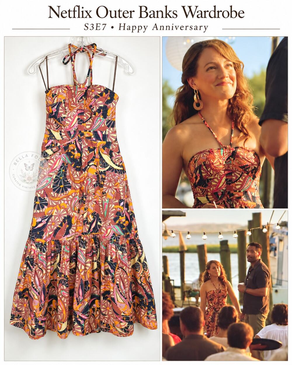 Outer Banks Screen Worn A.L.C. Adelle Tiered Halter Dress 00 Fall Boho Bohemian